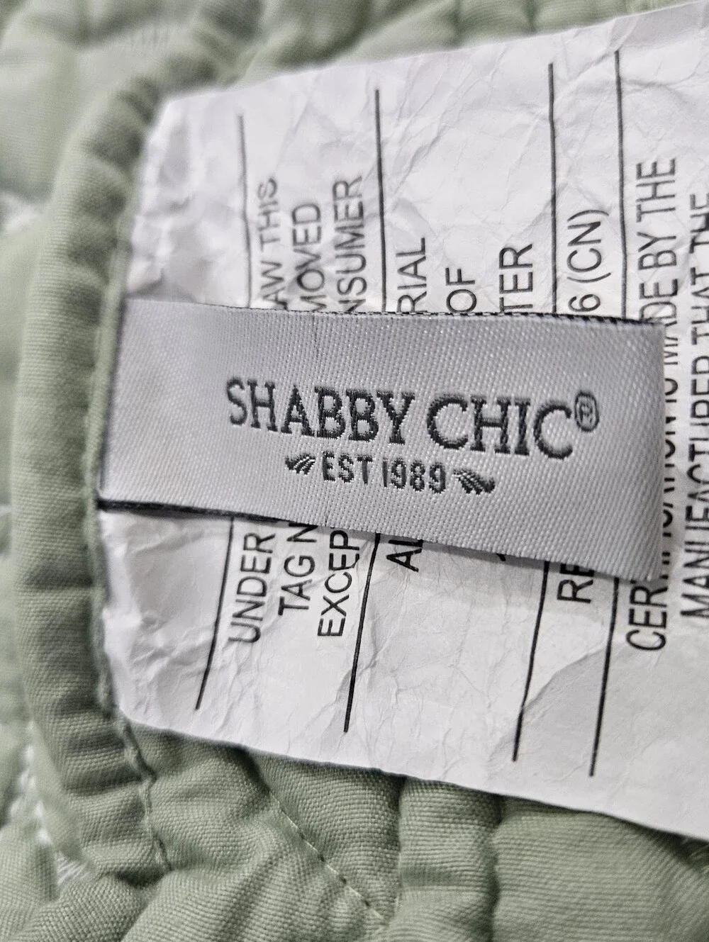 Shabby Chic Sage Seafoam Green Table Runner Quilted Scalloped Edge Floral Stitch